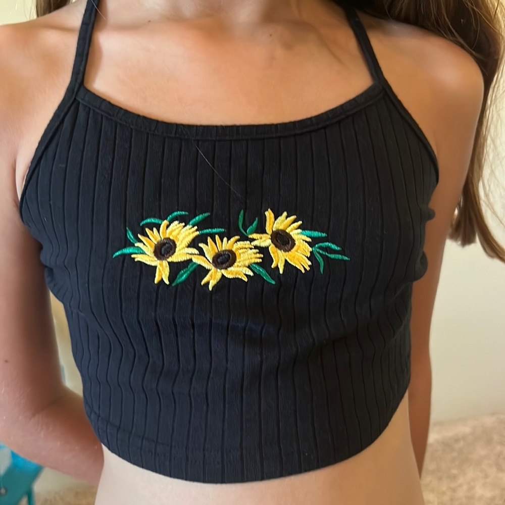 Black sunflower tank top croped top for girls size 9